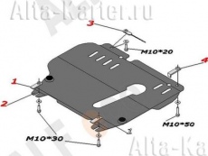 Защита алюминиевая Alfeco для картера и КПП Nissan Micra K12 2003-2010